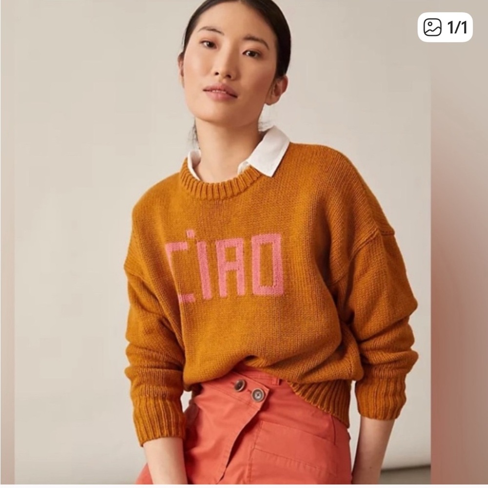 Clare V Ciao Mustard Cashmere Blend Sweater Large